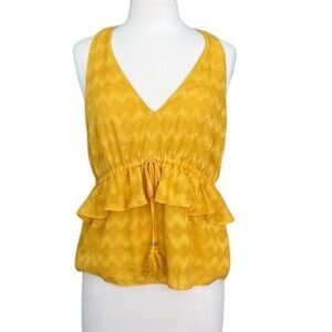 New Ramy Brook Mustard Yellow Ruffle Style Maddy Tank Top Size Small